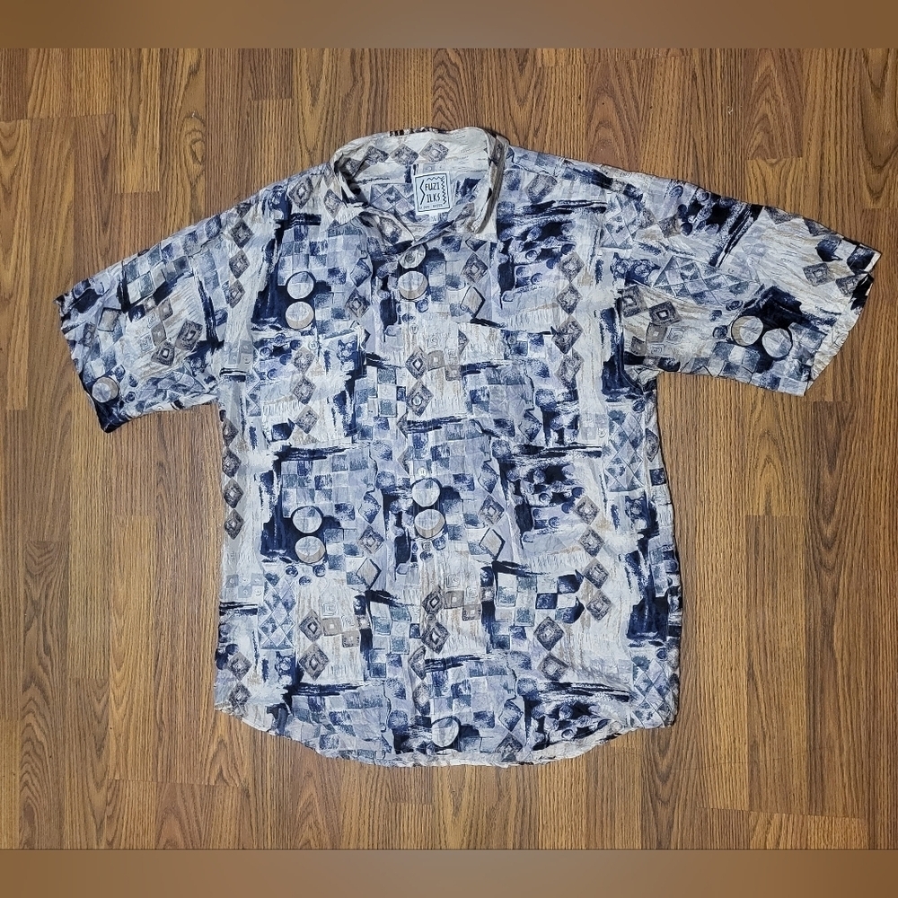 FUZI Mens Vintage 100% Silk Button Down Shirt Size Large Casual B96